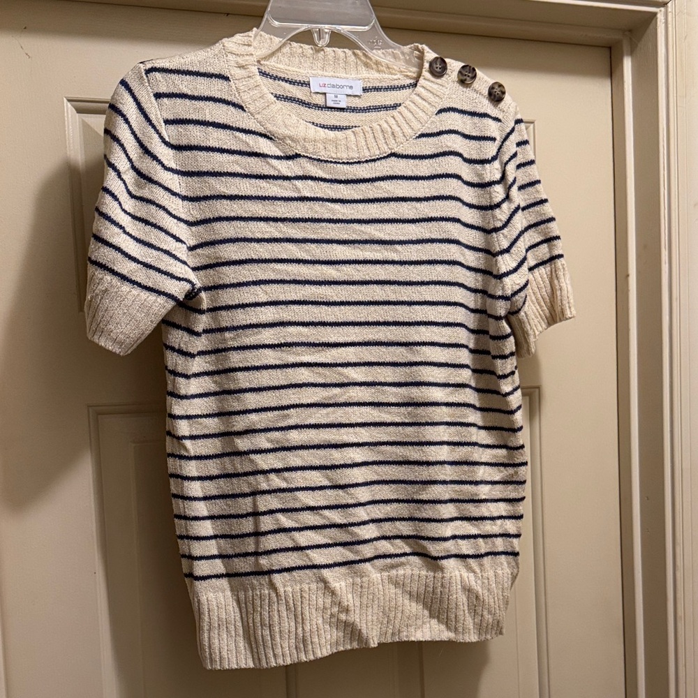 Liz Claiborne Cream and Black Striped Sweater